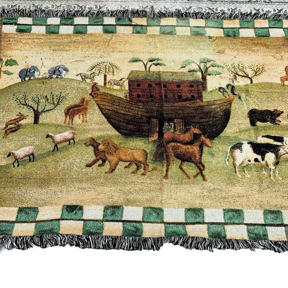 Religious Noahs Ark Woven Tapestry Throw Blanket By Carol Endres 1996 VTG 50"x70 - Picture 2 of 10